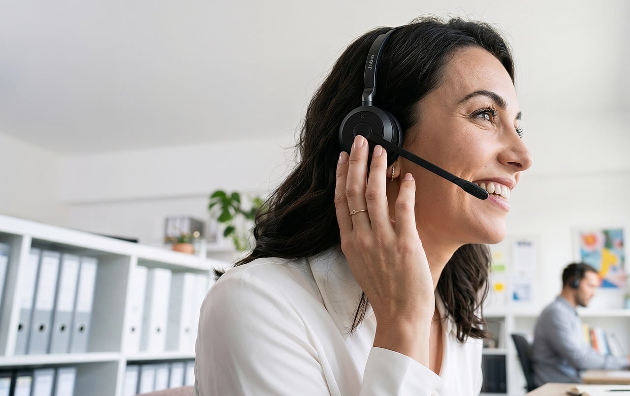 Customer success professional at a workstation handling sales and support operations